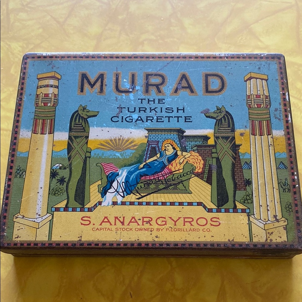 Vintage Blue and Yellow Tobacco Tin by Murad